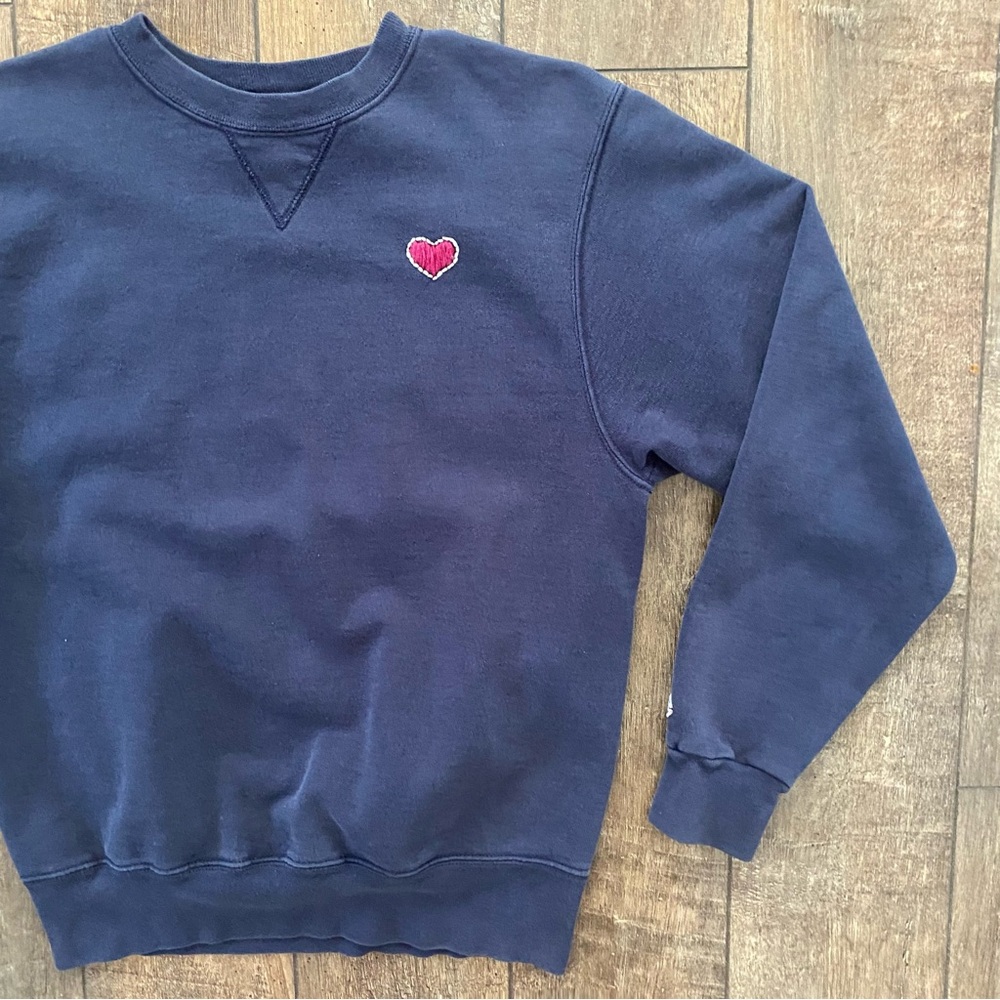 vintage champion navy crewneck with hand-embroidered heart